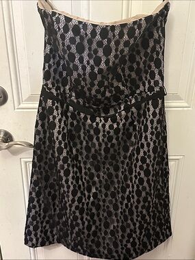 After Six Taupe Strapless Black Polka Dot Lace Cocktail Dress size 14 XL NWT